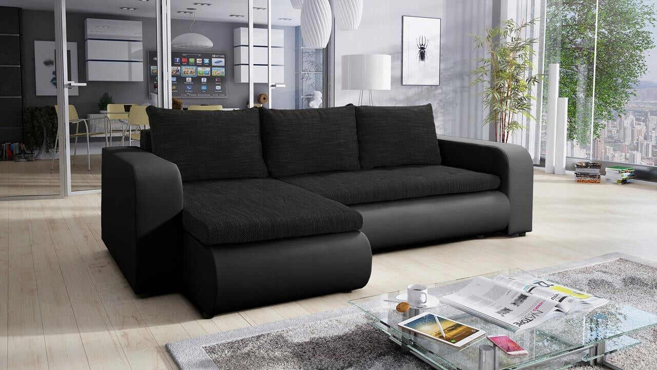 Schöner Wohnbereich Boston mit Stauraum und Bettfunktion in der Farbe Schwarz