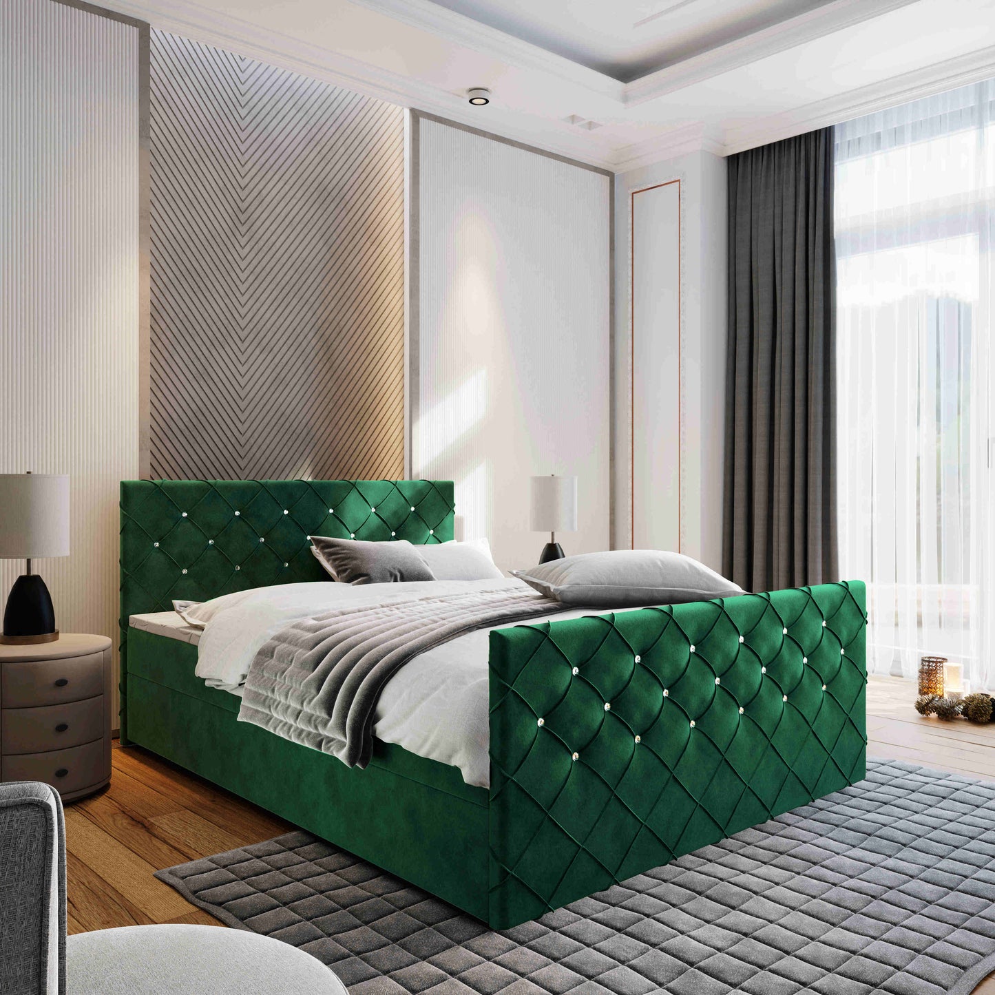 Wunderschönes Boxspringbett Mandi in grüner Farbe