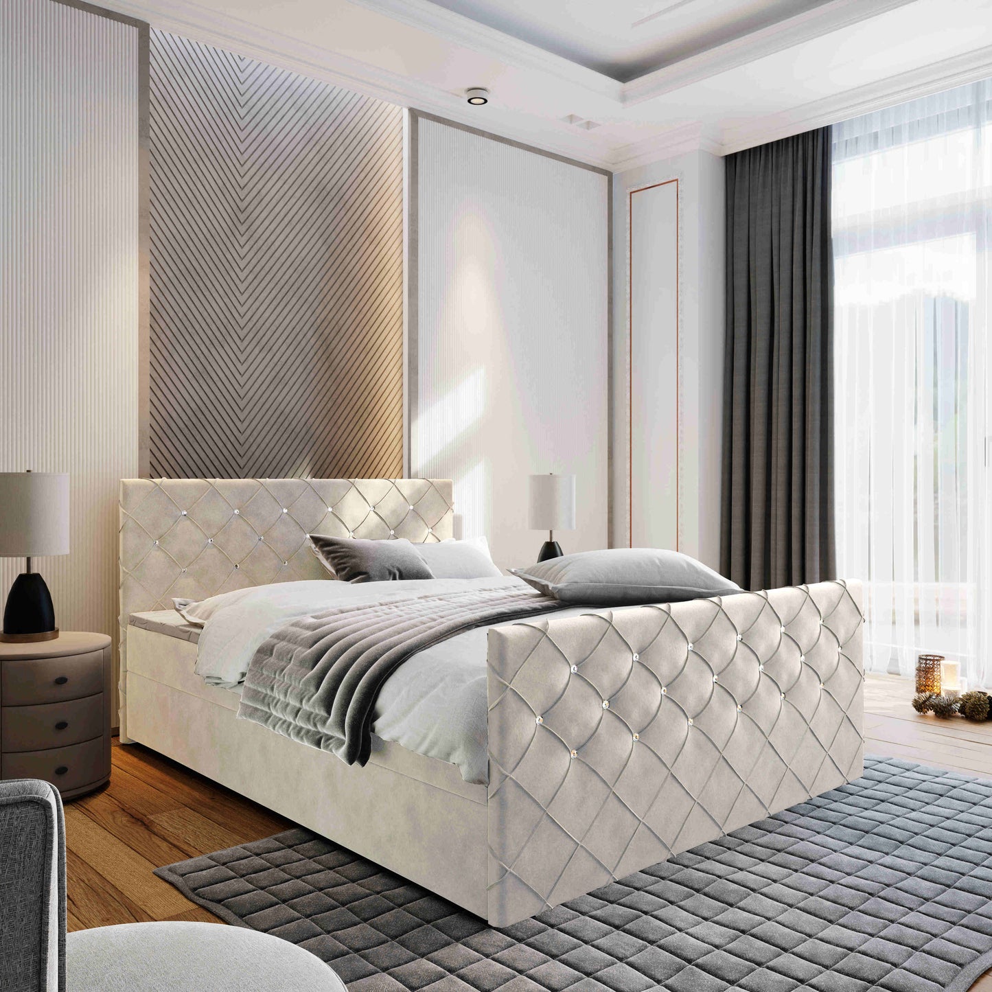Wunderschönes Boxspringbett Mandi in weißer Farbe