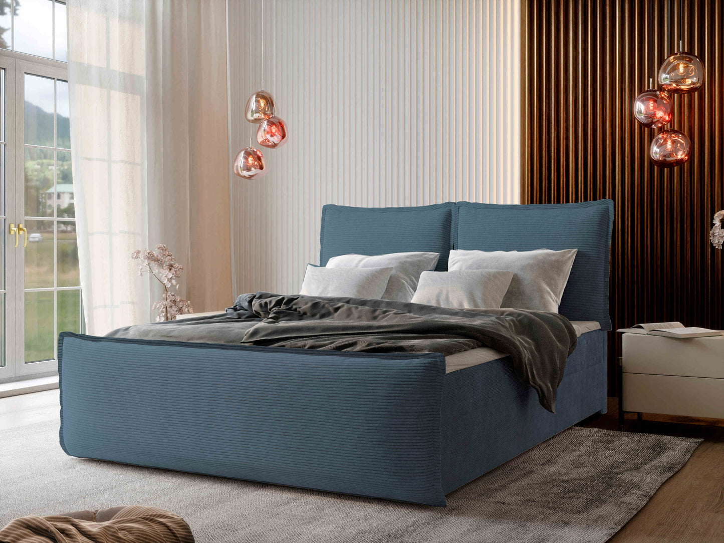 Wunderschönes Boxspringbett Monta in blauer Farbe