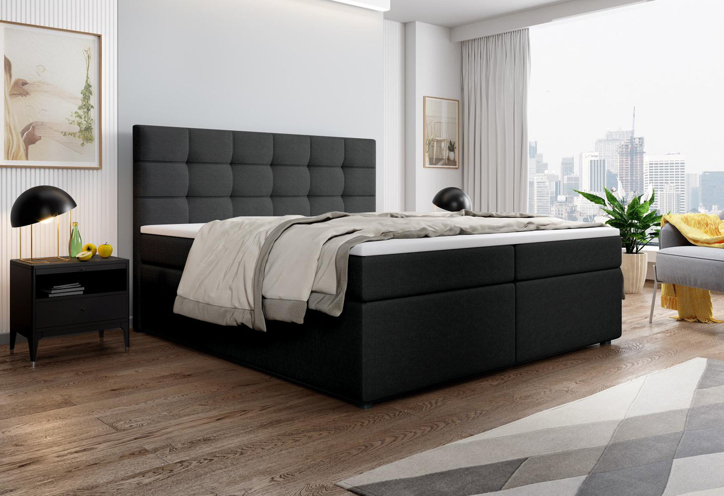 Wunderschönes Boxspringbett Palma in der Farbe Schwarz
