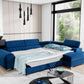 Wunderschöne Wohnlandschaft Laurence mit wunderschönem L-förmigem Sofa in blauer Farbe mit Bettfunktion