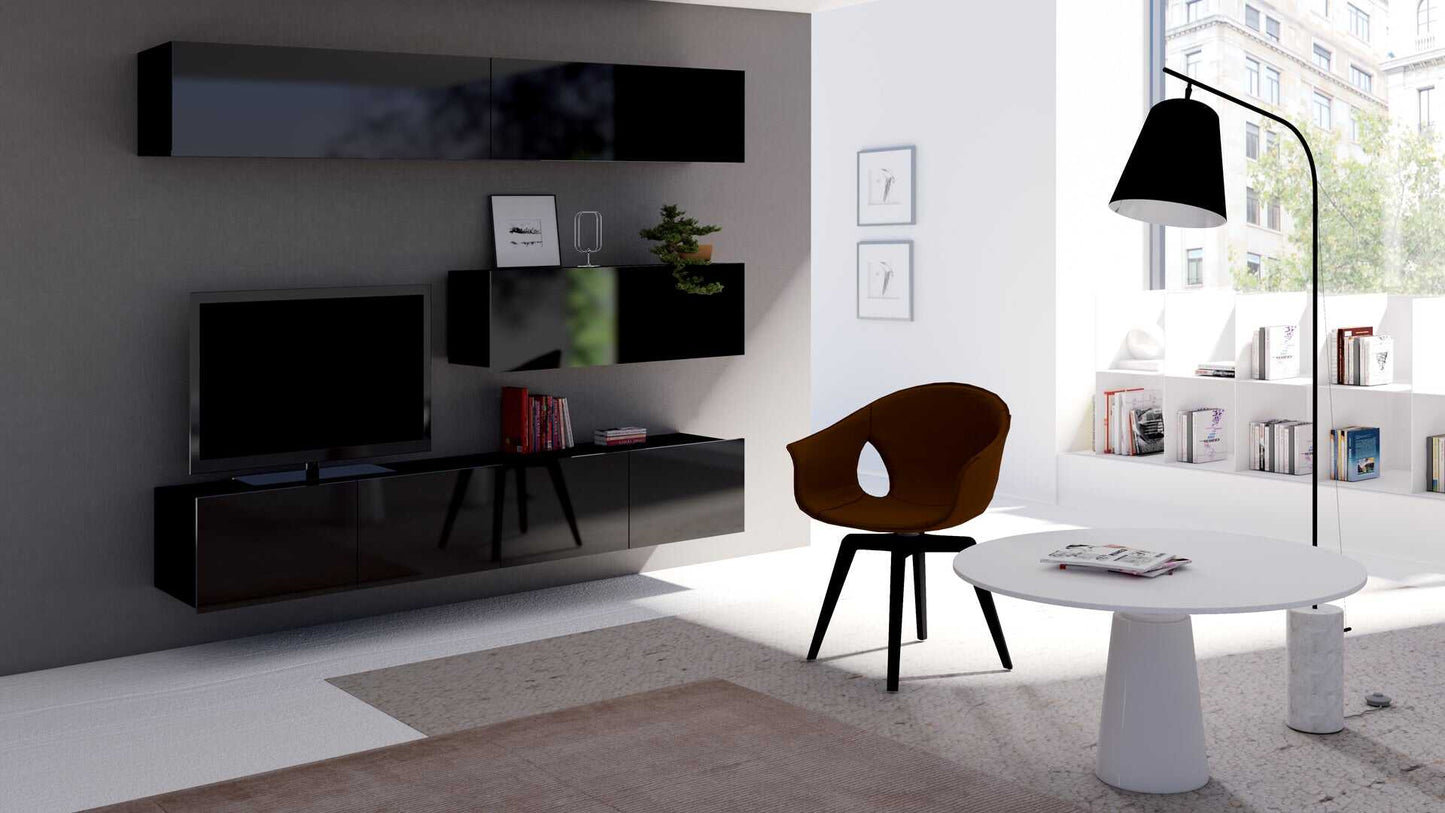 Wunderschöne TV-Lounge mit glänzend schwarzer Wohnwand Galaxy 8
