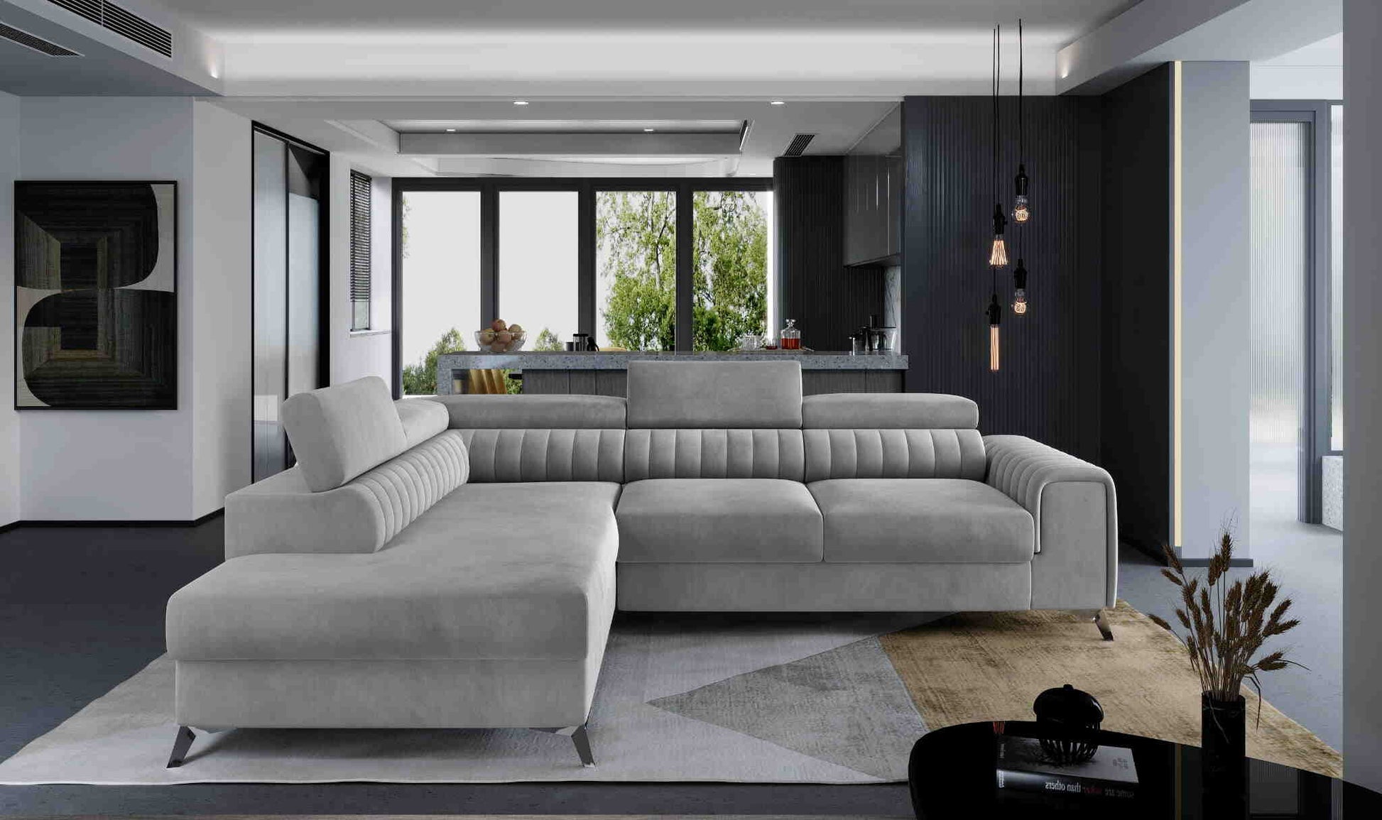 Wunderschöne Wohnlandschaft Laurence mit wunderschönem L-förmigen Sofa in der Farbe Grau