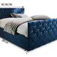 Wunderschönes Boxspringbett Mandi in blauer Farbe mit Maßangabe