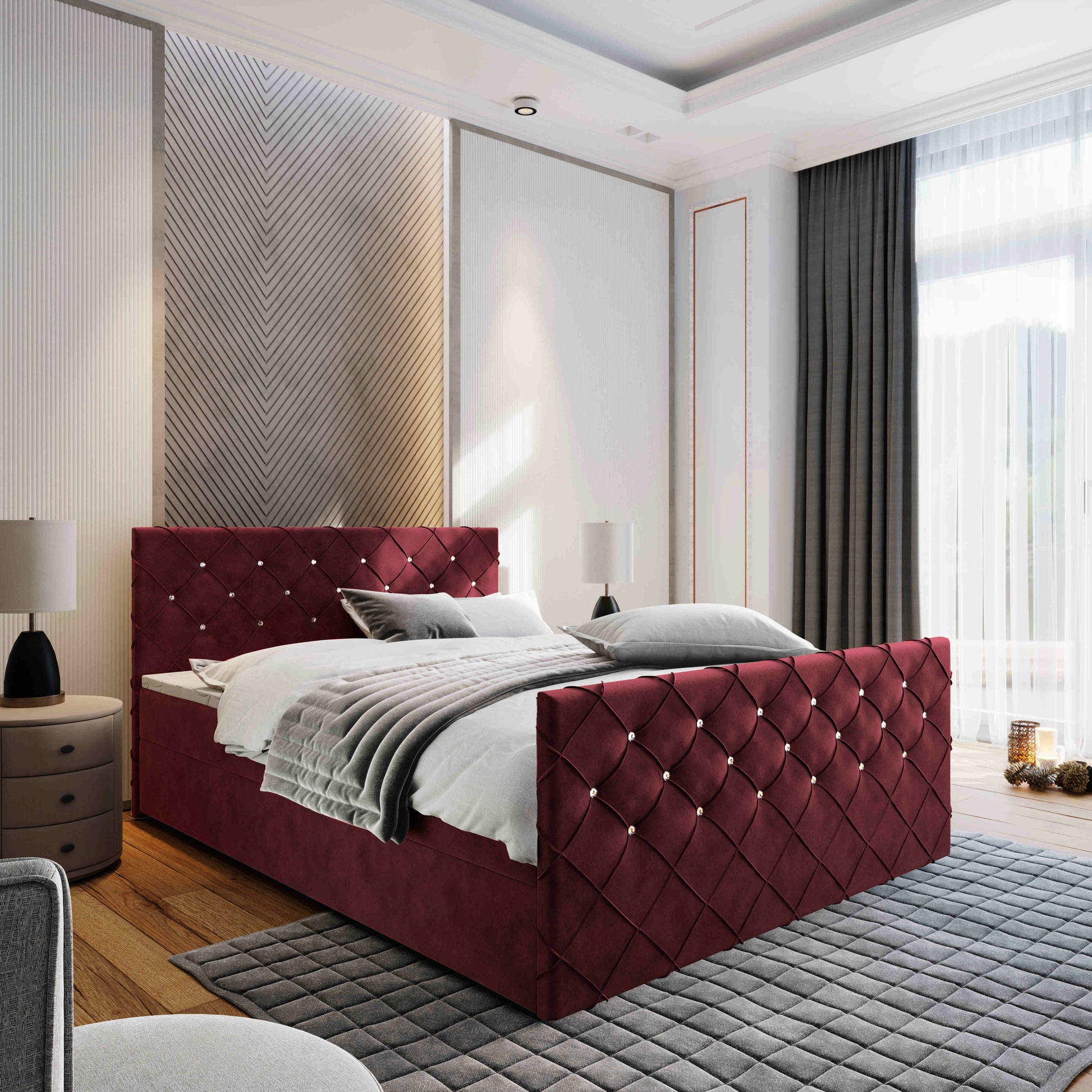 Wunderschönes Boxspringbett Mandi in roter Farbe