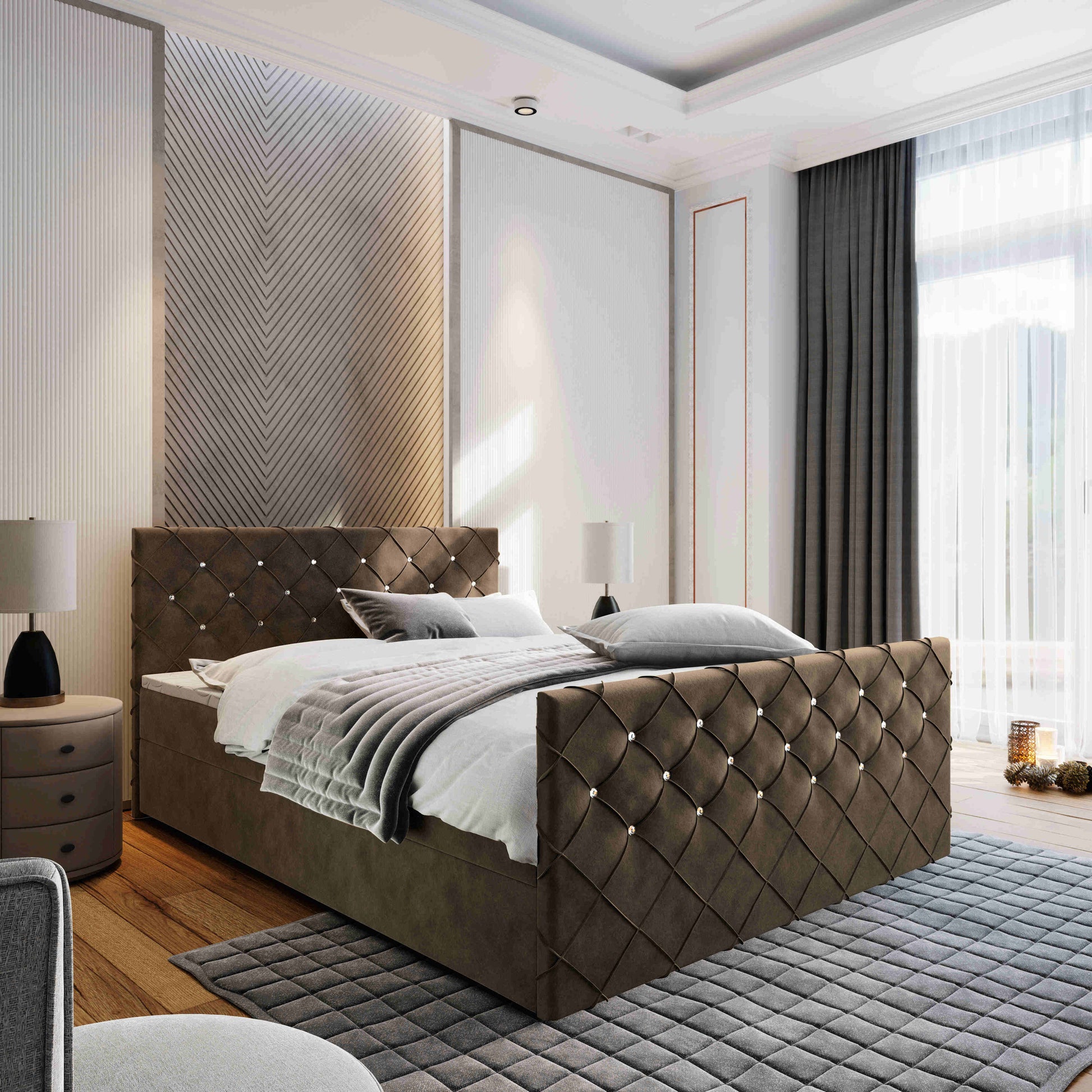 Wunderschönes Boxspringbett Mandi in Goldfarbe