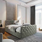 Schönes Schlafzimmer mit Boxspringbett Mandi in grauer Farbe