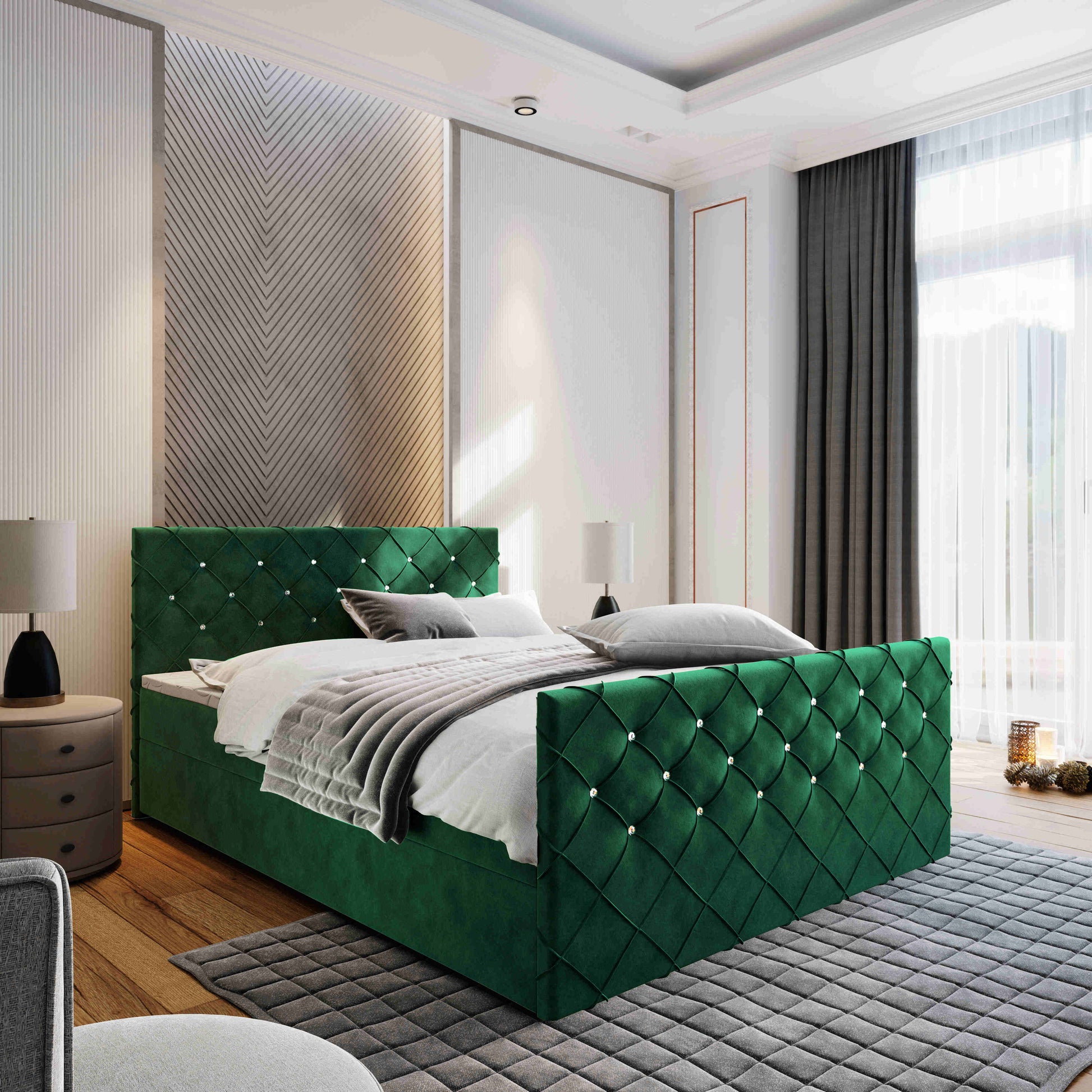 Wunderschönes Boxspringbett Mandi in grüner Farbe
