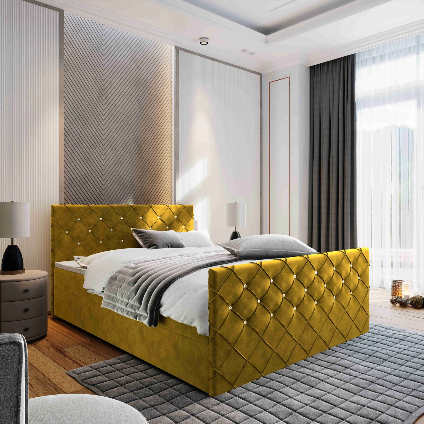 Wunderschönes Boxspringbett Mandi in der Farbe Gelbgold