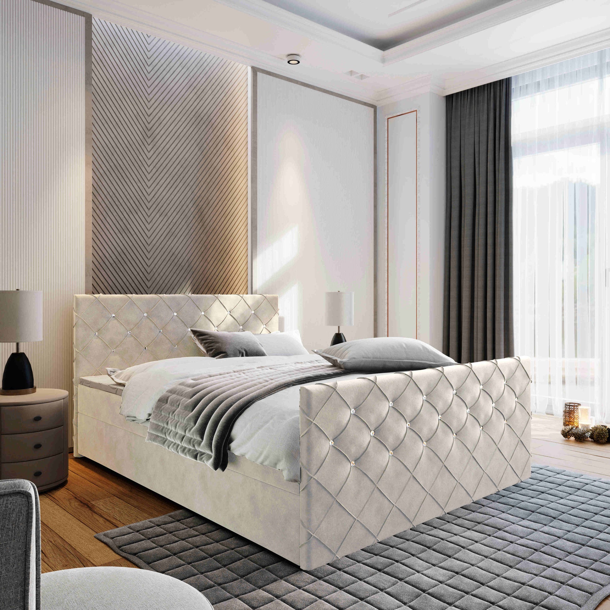 Wunderschönes Boxspringbett Mandi in weißer Farbe