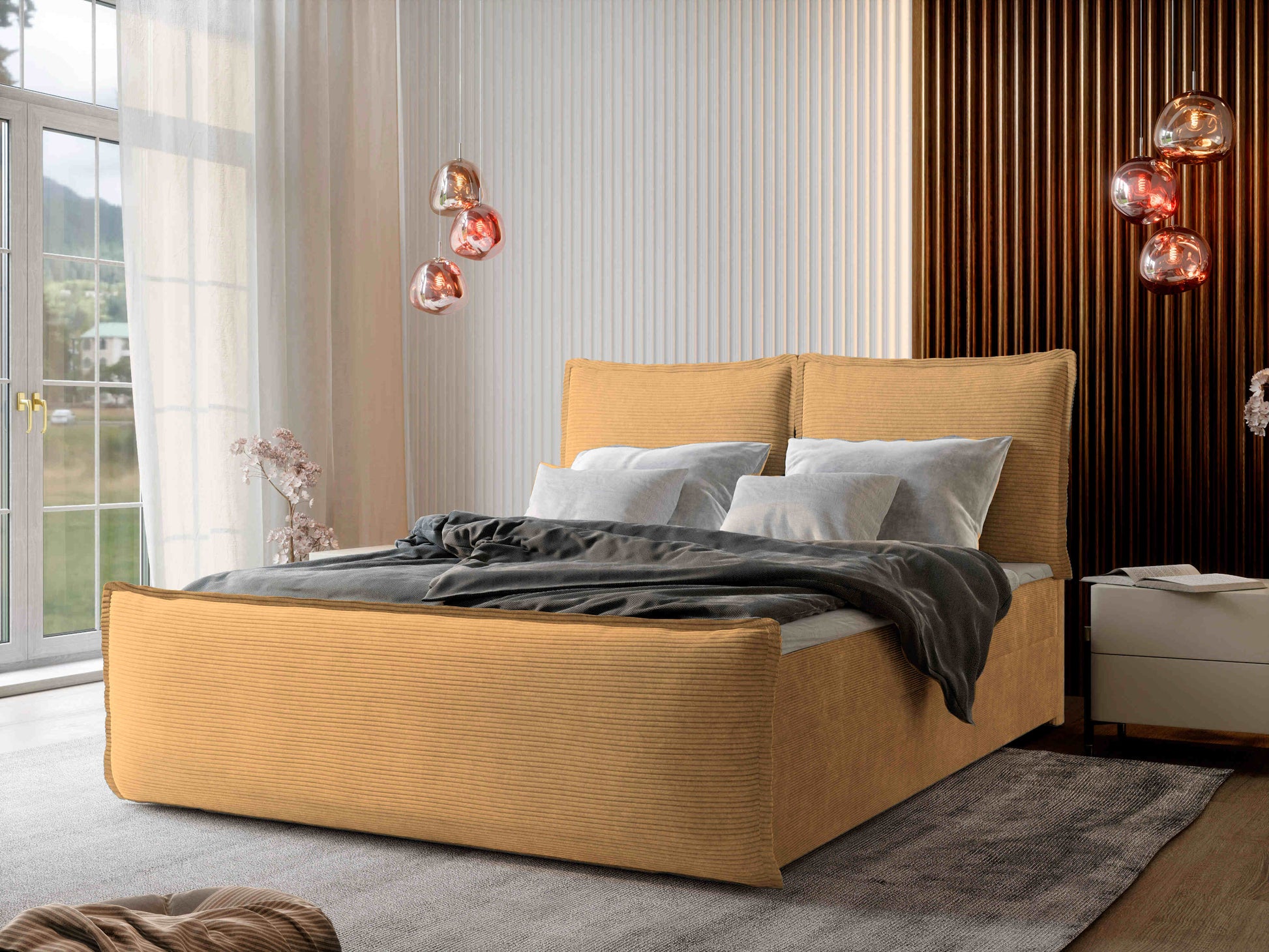 Wunderschönes Boxspringbett Monta in Goldfarbe