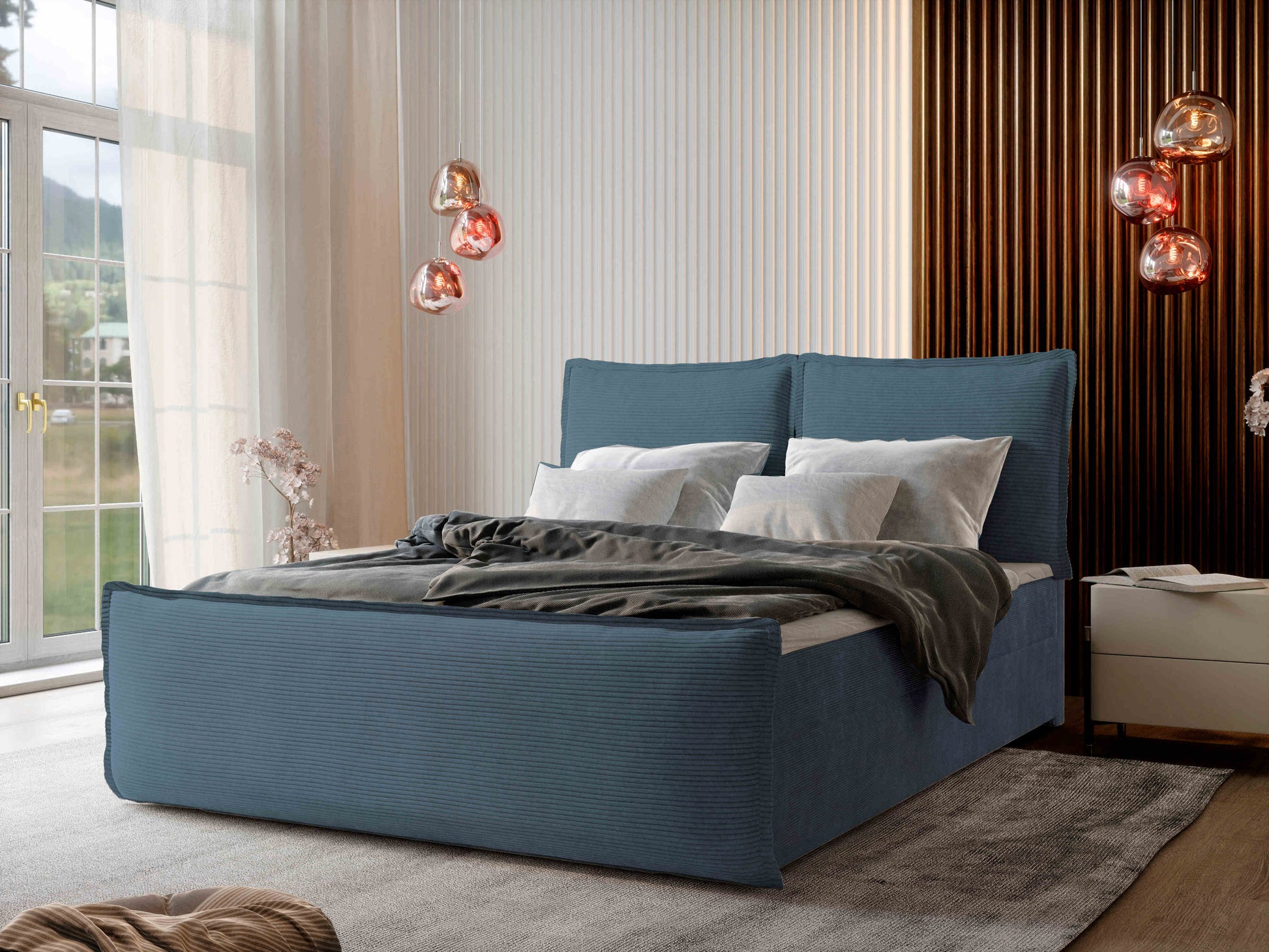 Wunderschönes Boxspringbett Monta in blauer Farbe