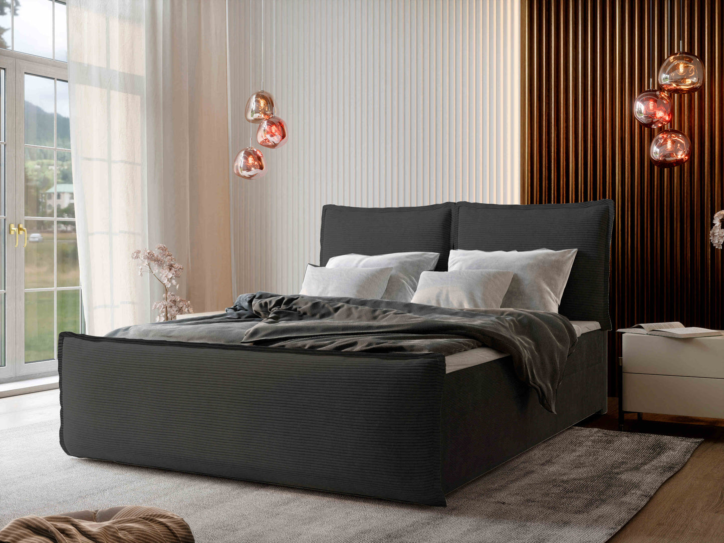 Wunderschönes Boxspringbett Monta in dunkelgrauer Farbe