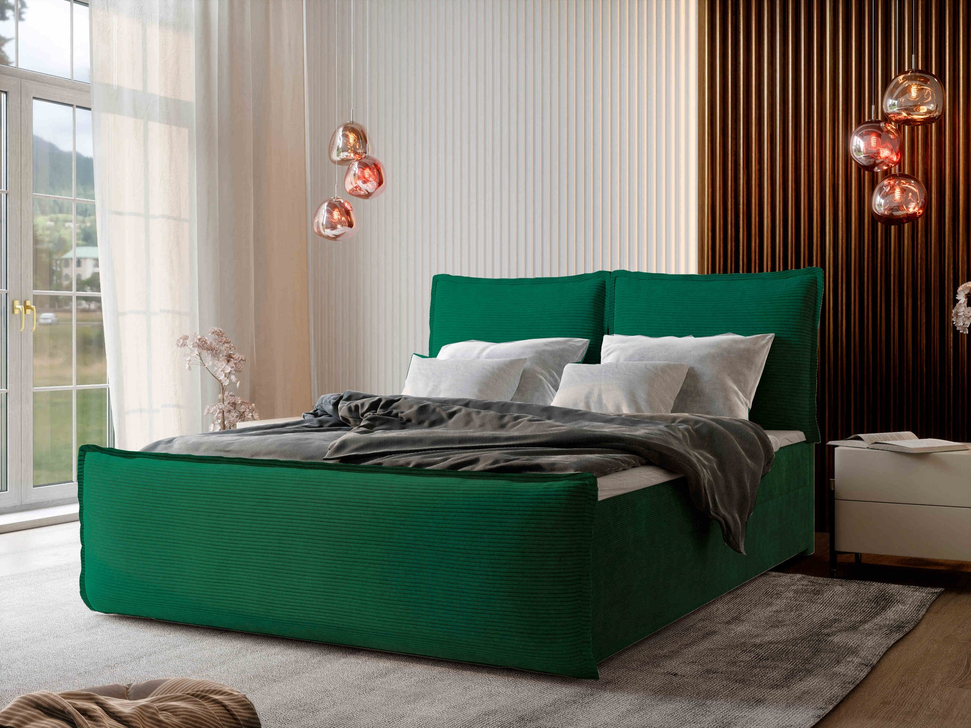 Wunderschönes Boxspringbett Monta in grüner Farbe
