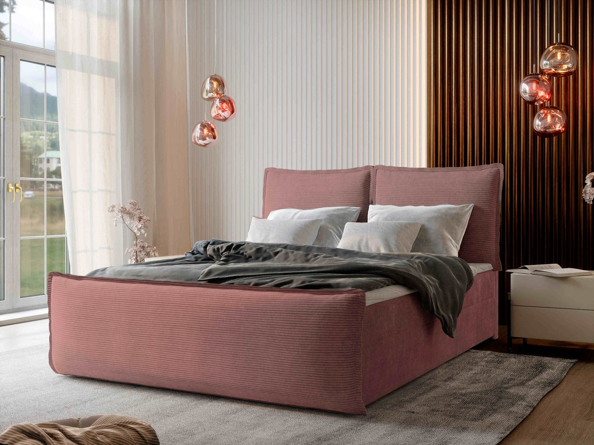 Wunderschönes Boxspringbett Monta in rosa Farbe
