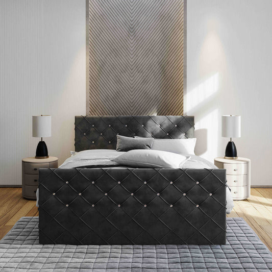 Wunderschönes Boxspringbett Mandi in dunkelgrauer Farbe