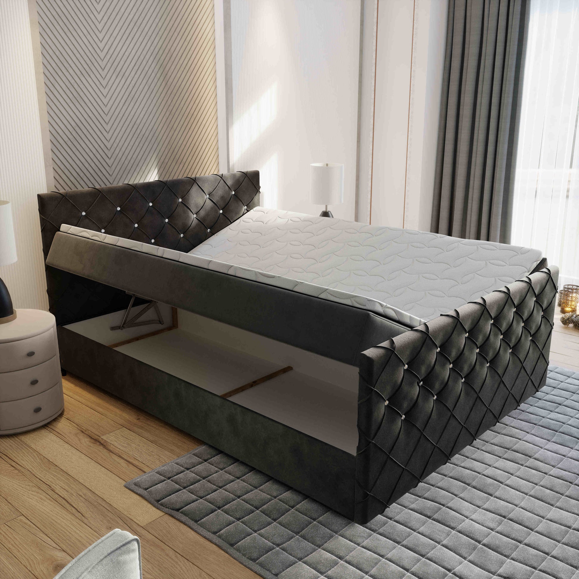 Wunderschönes Boxspringbett Mandi mit Stauraum