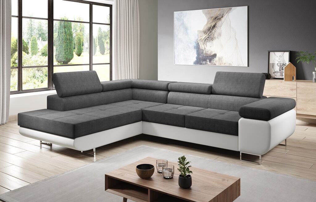 Wunderschöne Wohnlandschaft Amaro mit wunderschönem L-Form-Sofa in mattgrauer Farbe